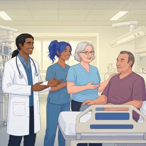 Diverse healthcare professionals collaborating in a hospital setting, representing locum jobs in the UK